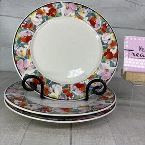China Pearl DAISY Red Pink Blue Yellow Floral Rim Fine China Dinner Plates Set 3